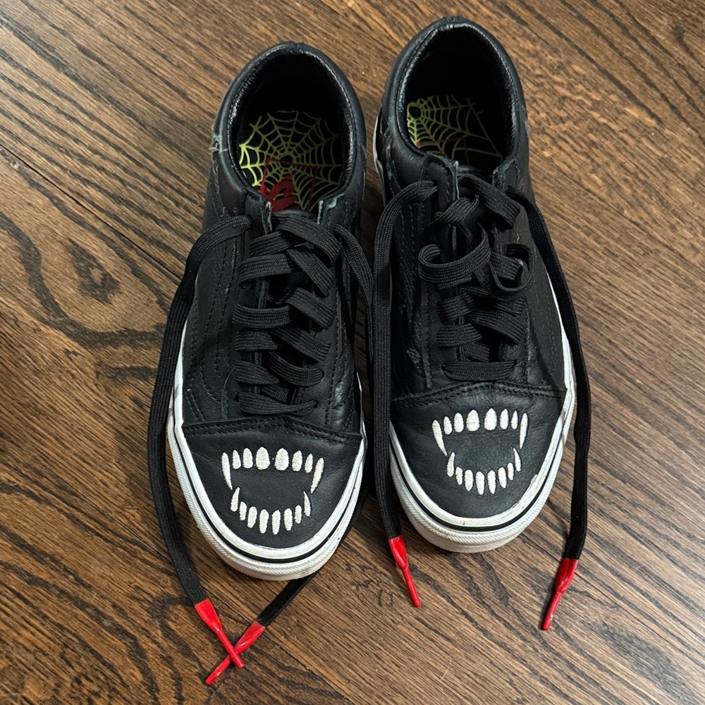 Black Kids Shoes with White and Red Accents